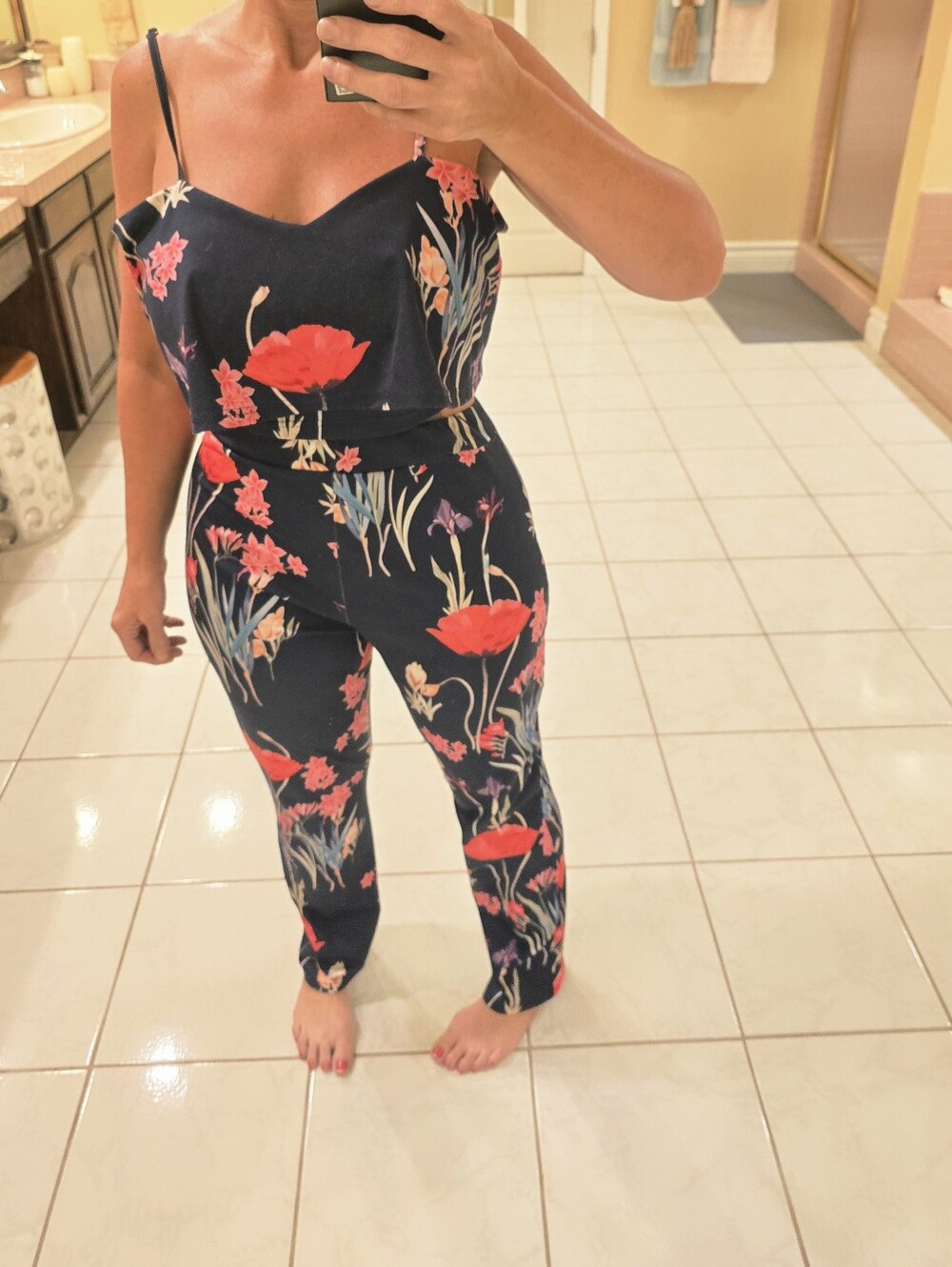 Navy Floral Spaghetti-Strap 2pc Pants Set